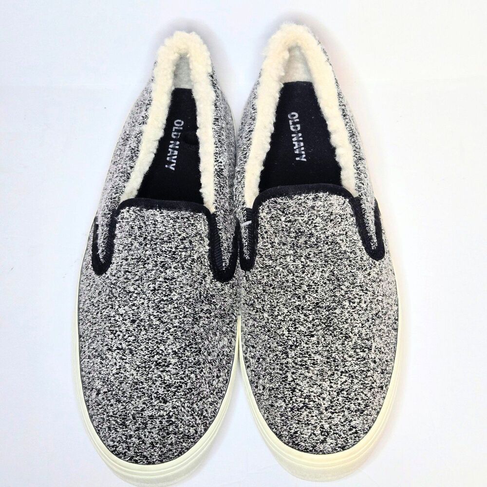 OLD NAVY Shoes Loafer Grey/White/Black Comfy Soft Sherpa Unisex Women Size 7 NEW